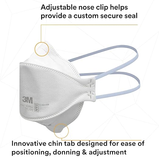 3M Aura Particulate Respirator 9205+, N95, Pack of 20 Disposable Respirators, Individually Wrapped, 3 Panel Flat Fold Design Allows for Facial Movements, Comfortable, NIOSH Approved, Smoke