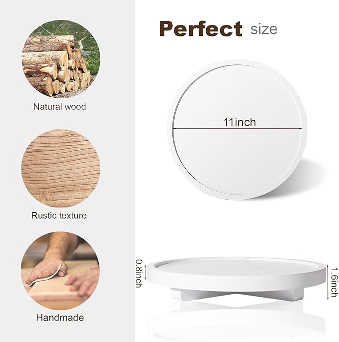 Round Decorative Tray Farmhouse Kitchen Decor Soap Dish, 11" White