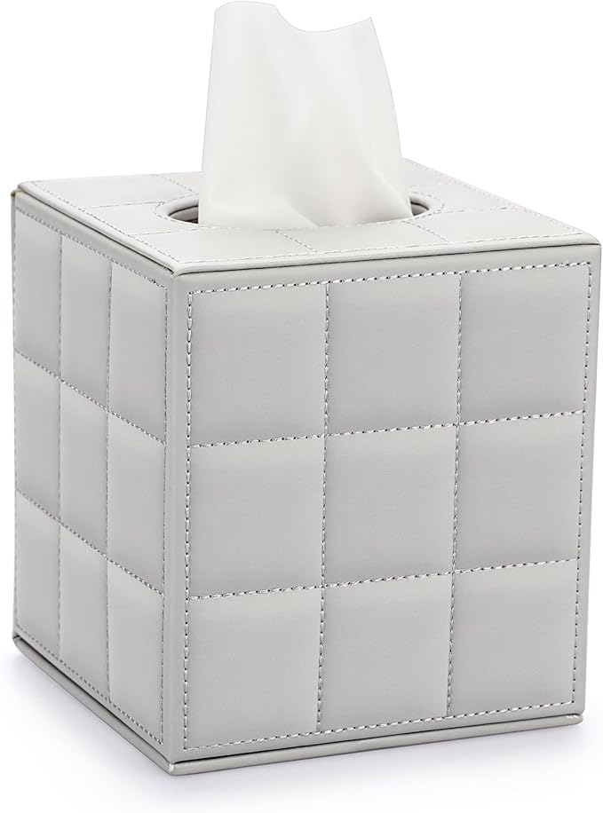 Sumnacon Square PU Leather Tissue Holder Box for Home,Office (Light Grey)
