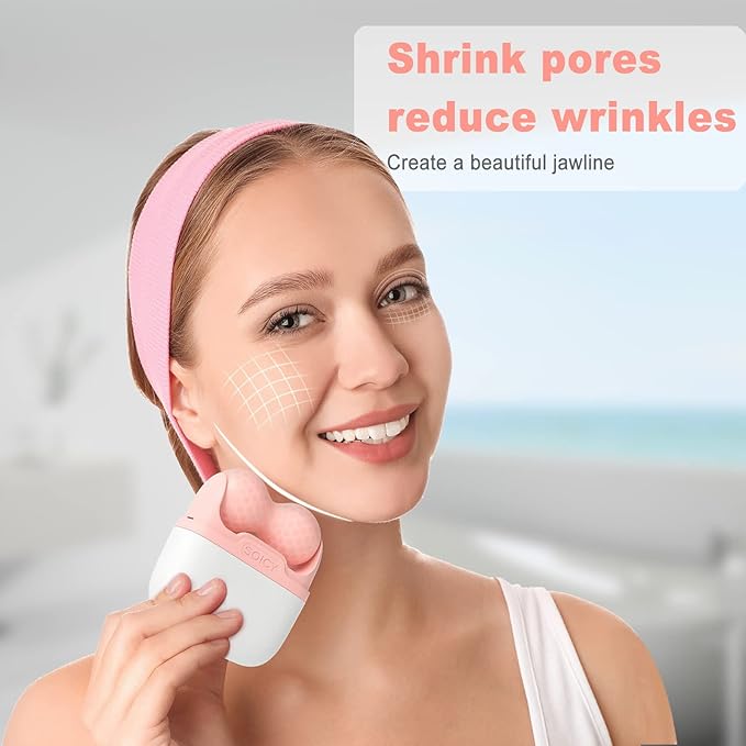 Leeshine Ice Roller Set for Face and Eyes - Facial Skin Care Tools with 2 Cold Therapy Face Roller and Premium Travel Case, Self Care Gift for Men Women (Pink)
