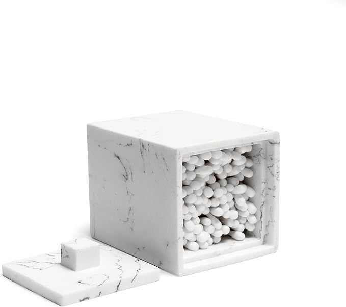 Joitsvia Qtips Holder with lid, q tips holder, Cotton Ball Holders for Bathroom, Resin Bathroom Jars, Cotton Ball Organizer for Jewelry Necklace Ring Earring Storage Jar Gift Case, Gravel White