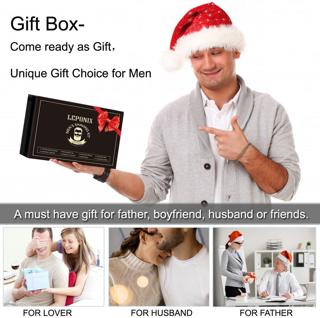 LEPONIX Shaving Kit for Men with Straight Razor Shaving Brush and Bowl
