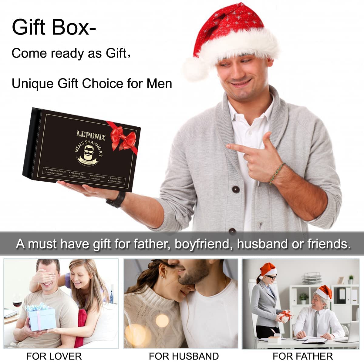 LEPONIX Shaving Kit for Men with Straight Razor Shaving Brush and Bowl