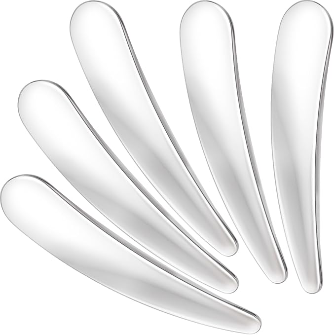 VARMDUKKE 5PCS Mini Makeup Cosmetic Spatula, Reusable Metal Makeup Spatulas Skincare Spoon, Facial Cream Mask Applicator Scoop, Mild Beauty Tools for Mixing, Sampling Face Eye Cream - Silver