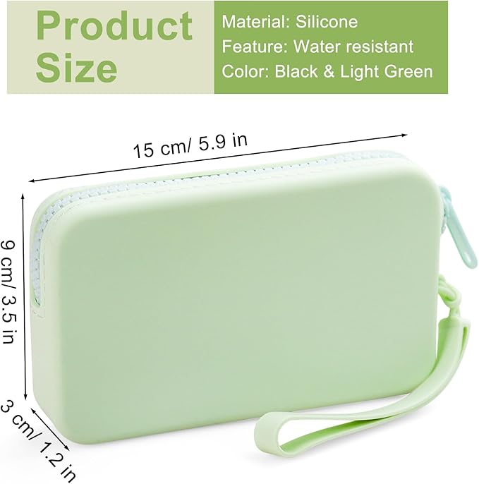 Silicone Period Bags, 2 Pcs Tampon Holder for Purse with Zipper & Handle, Sanitary Napkin Storage Bag for Purse, Keeping Discreet Feminine Products, Black and Green