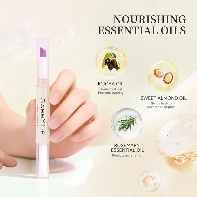 SASSYTIP Ceramic Cuticle Pusher & Oil Pen + Cuticle Remover Gel – Gentle Nail Care Kit, 2ml Scent-Free Nourishing Oil, 1 fl. oz with Jojoba Oil & Vitamin E for Dry, Damaged Nails (Beige 3.0 & Gel)