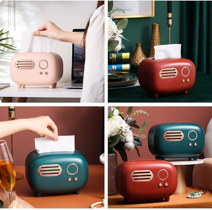WAYUTO Vintage Radio Facial Tissue Box Cover Napkin Holder Decorative Napkin Storage Organizer Paper Towel Dispenser Container for Bathroom Car Office Desk Home Decor Bedroom Restaurant Green