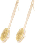 2 Pack Detachable Bath Bristle Brush, Wood Long Handle Dry Brushing Body Brush for Shower