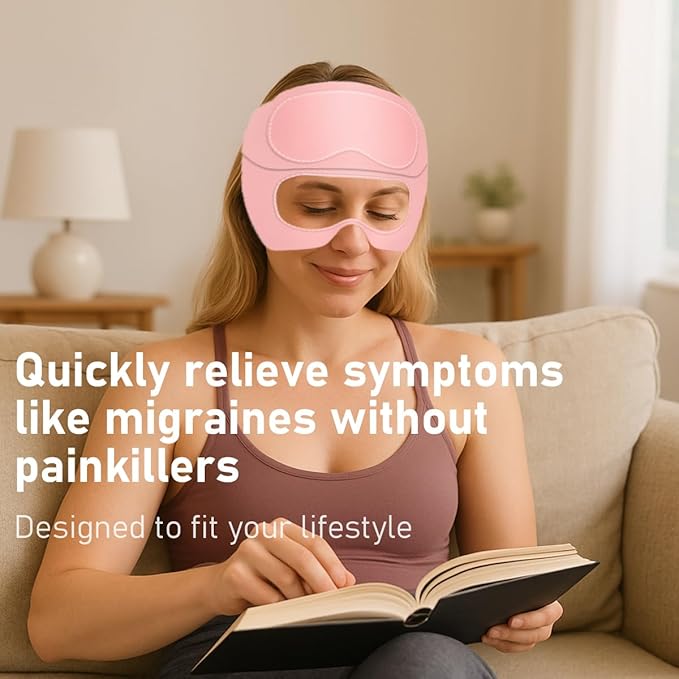 Migraine Relief Cap with Adjustable Eye Mask & Cooling Gel - 360° Compression Headache Hat for Hot & Cold Therapy, Natural Tension and Stress Relief