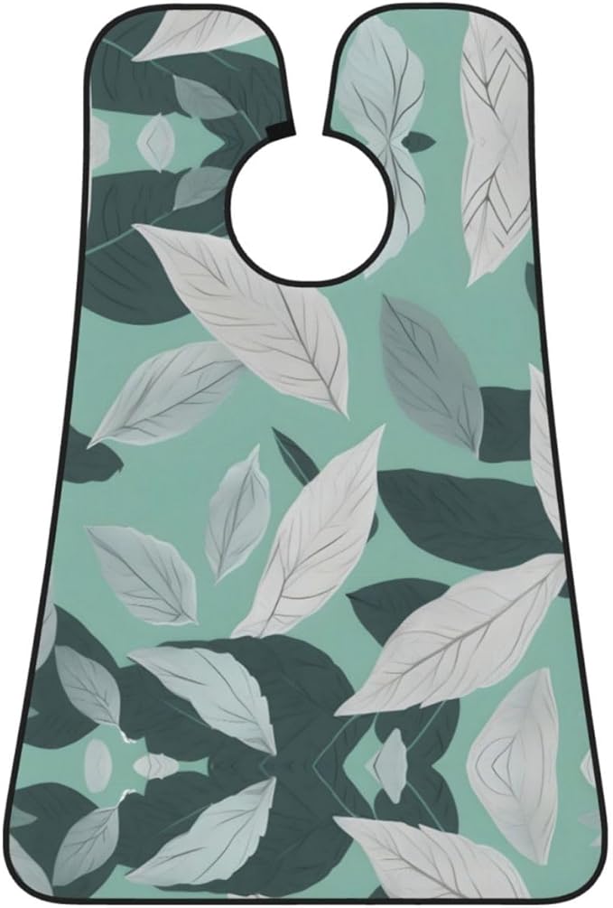 Mint Gray Leaves Print Beard Bib Apron For Men, Beard Hair Catcher For Men Shaving Trimming,Beard Cape Cloth