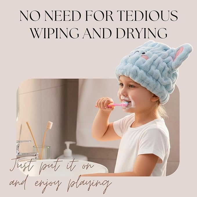 LCBD Microfiber Hair Towel Wrap for Kids, Blue Elephant Dry Hair Cap Suck Water, Absorbent Quick Girls Boys Hair Drying Towel, Lightweight Bouncy Hat Headscarf