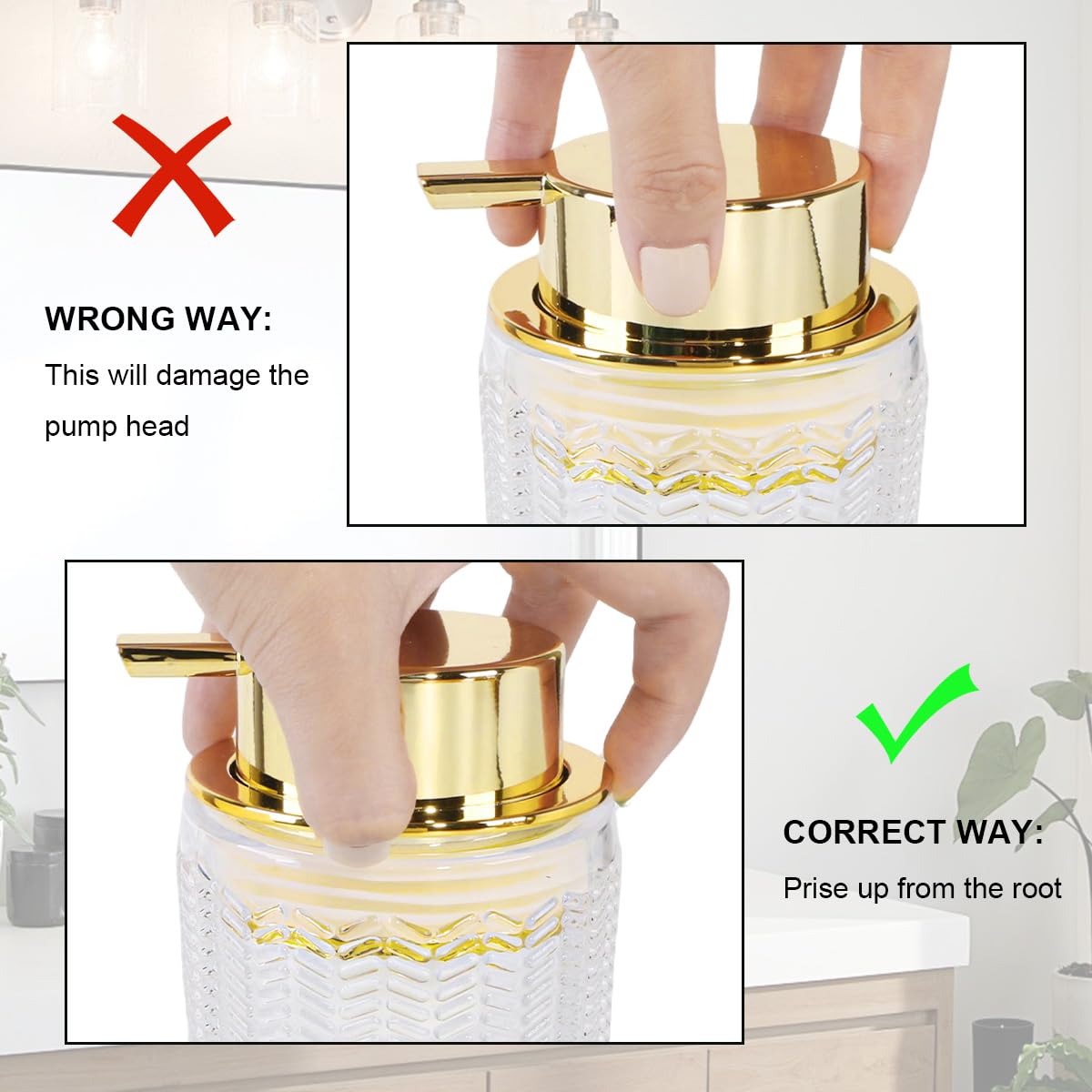 Tonxus Foam Soap Dispenser, Clear Glass Foaming Soap Dispenser, 10 Oz Refillable Hand Soap Dispenser Liquid Lotion Pump Container Ribbed Bottle for Bathroom Countertop Decor