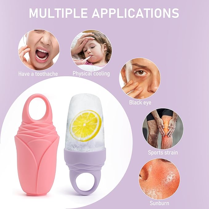 Mabnuby Ice Roller for Face and Eye, Reusable Silicone Ice Facial Roller for Reducing Puffiness, Ice Face Mold Skin Care, Ice Cube Roller Tools for Women - Pink 2 + Purple 1