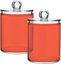 Tomato Red Qtip Holder Organizer Dispenser Cotton Swabs Cans Plastic Jars with Lid Set 2 Pack Bathroom Storage Canister for Cotton Ball Floss Cotton Pads