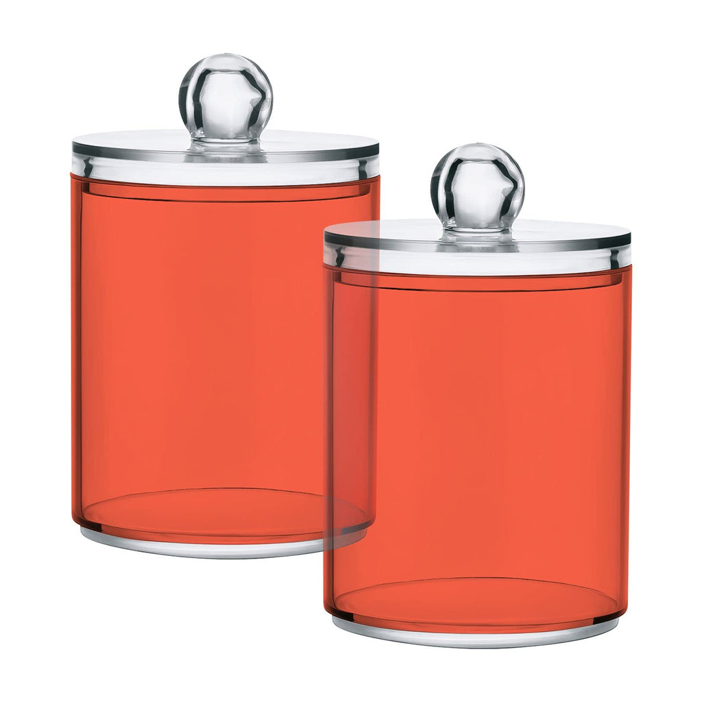 SHJI Tomato Red Qtip Holder Organizer Dispenser Cotton Swabs Cans Plastic Jars with Lid Set 2 Pack Bathroom Storage Canister for Cotton Ball Floss Cotton Pads