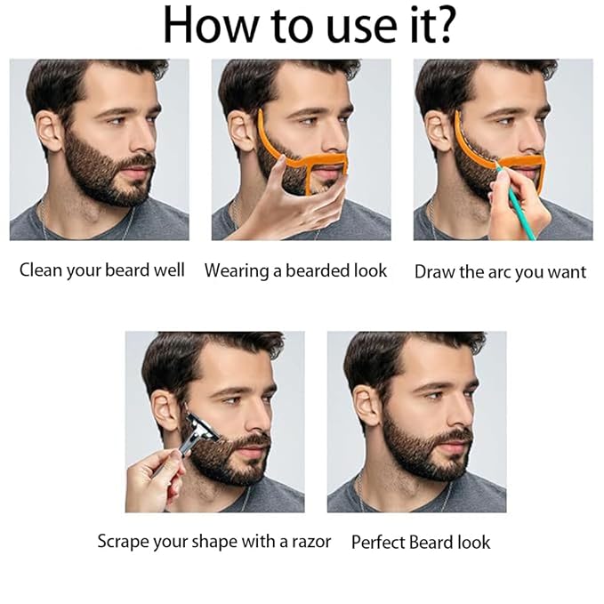 ANQIA Beard Styling Template Goatee Mustache Grooming Guide Stencil Lineup Tool Shaving Template for Men Face Hair Styling Hairline Shaping Orange