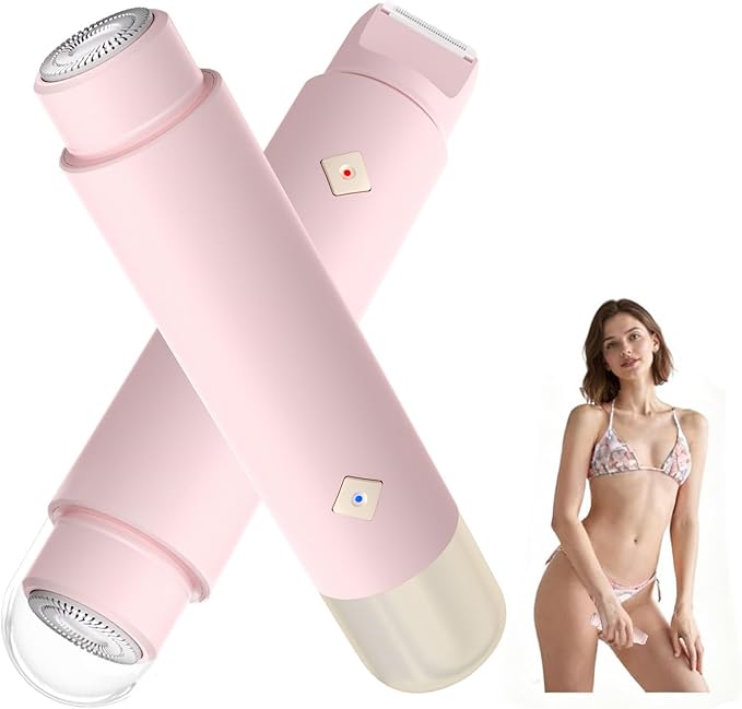 2 in 1 Bikini Trimmer for Women, Painless Waterproof Electric Razors for Women, Dual Head Travel Electric Shaver for Facial Legs Armpits Body Hair Remover, Rechargeable Pubic Hair Trimmer, Pink