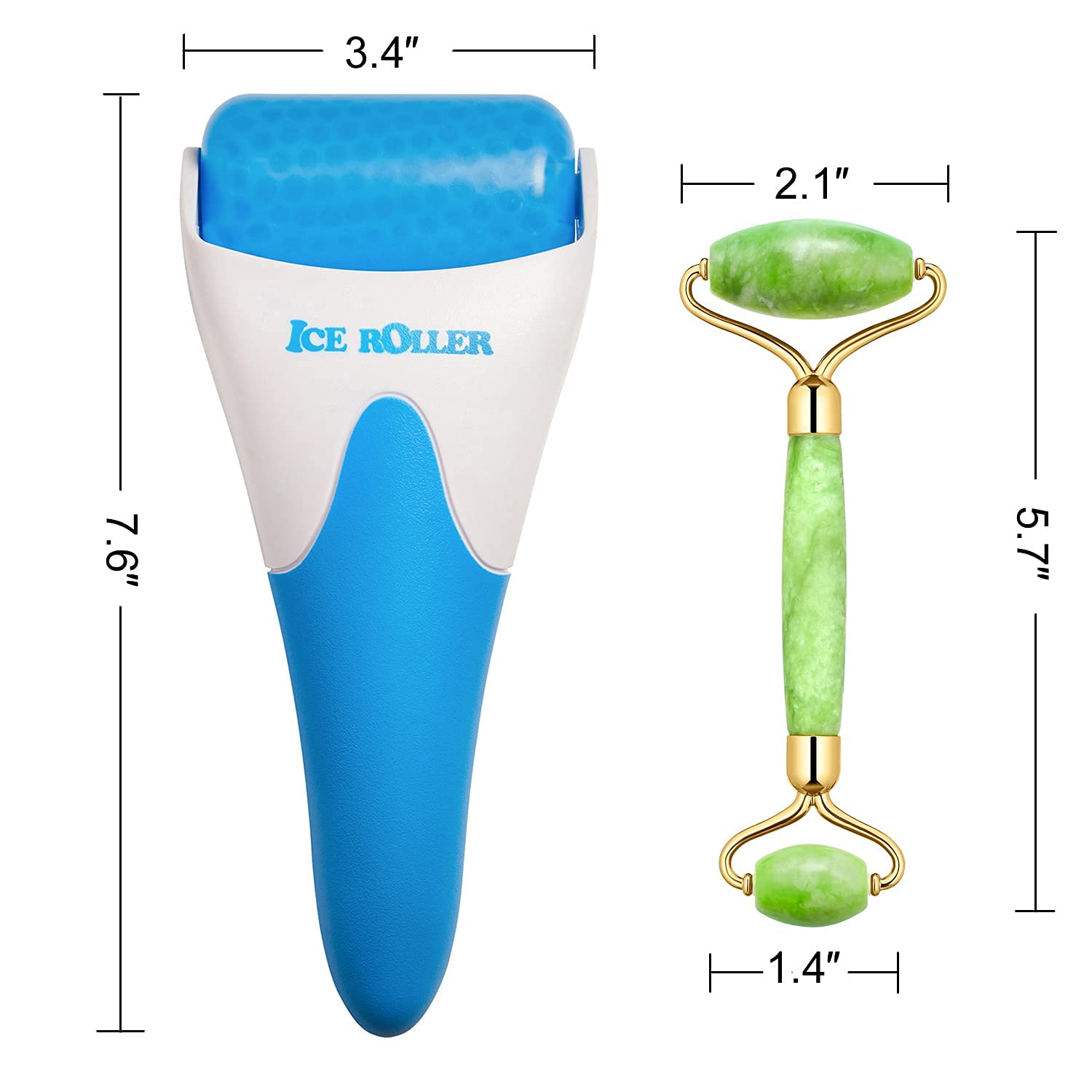 AECW (Jade Roller + Ice Roller) 2 in 1 Ice Roller for Face & Eye Puffiness Relief and Jade Roller for Face Eyes Body Neck Facial Massage Tool Roller