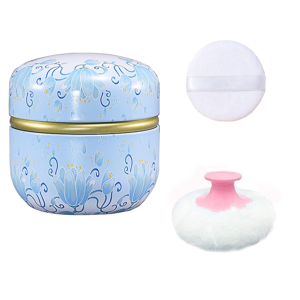 Qopoto Body Powder Puff and Container for Dusting Powder (Light Blue)