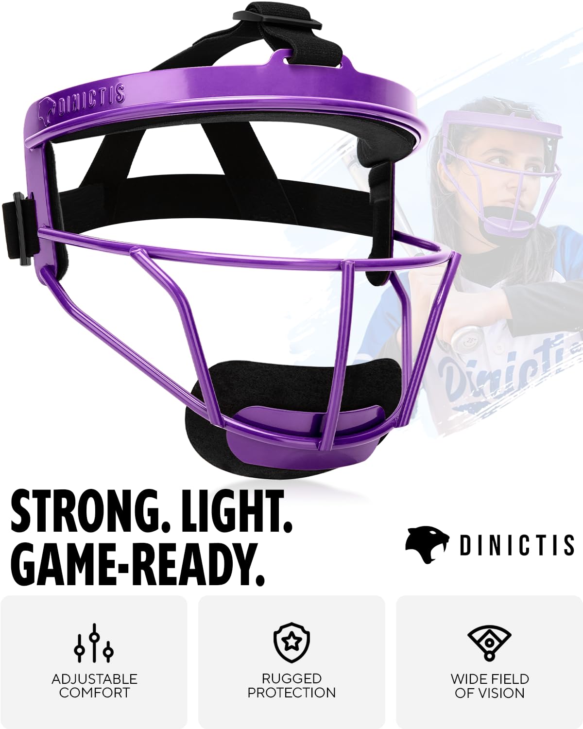 Dinictis Softball Face Mask, Lightweight, Comfortable, with Wide Field Vision, Durable and Safe Face Guards, Premium Protective Softball Fielder's Mask-Purple-Youth(M)