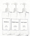 Modern Shampoo and Conditioner Dispenser (21 oz, Pack of 3) Refillable Pump Bottle Set Empty Shower Plastic Bottles with Pump for Bathroom Body Wash Soap and Shower (Clear)