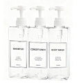Modern Shampoo and Conditioner Dispenser (21 oz, Pack of 3) Refillable Pump Bottle Set Empty Shower Plastic Bottles with Pump for Bathroom Body Wash Soap and Shower (Clear)