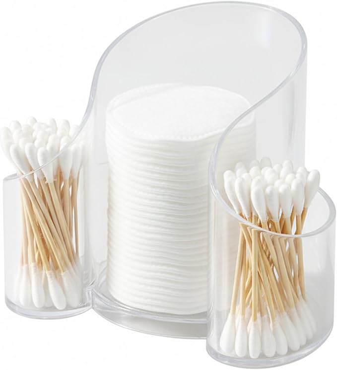 VIPTUVI Clear Cotton Pad Holder, 3-Compartment Open Top Cups