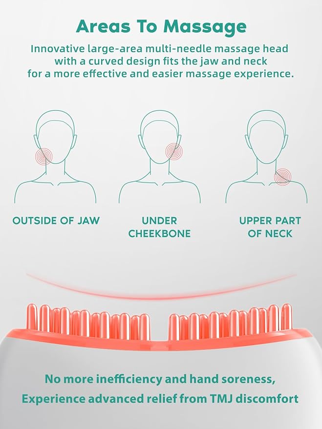 Zaybuon TMJ Relief Products Jaw, TMJ Relief Massager, Vibration and Heating, Ergonomic Multi-Needle Design TMJ Massage Tool, Effective Jaw & Neck Pain, Grinding and Clenching Teeth Relief (White)