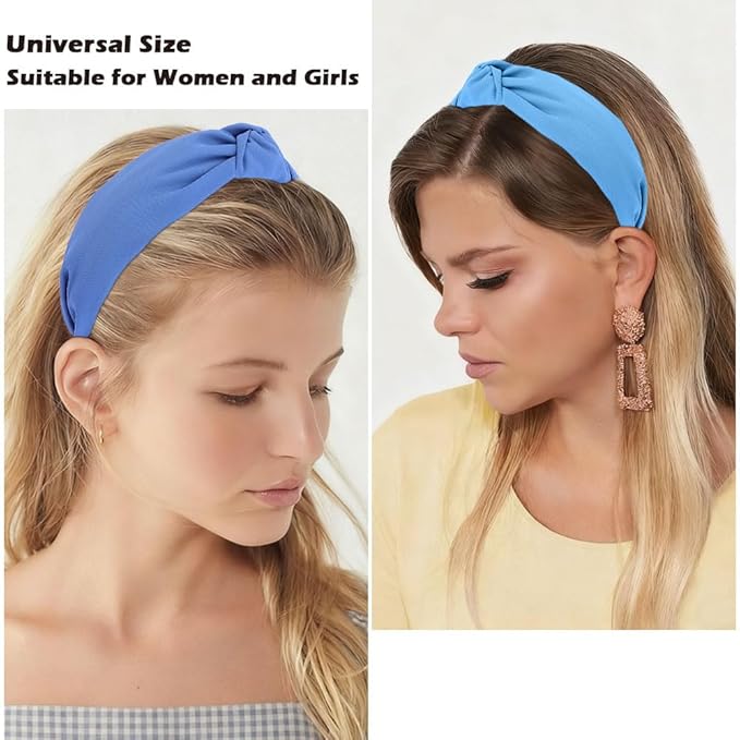AHONEY 5 Pack Blue Knotted Headbands for Women Girls Trendy Fashion Thick Headbands Top Knot Non Slip Cute Hair Accessories Headband Pack Diademas Para Mujer