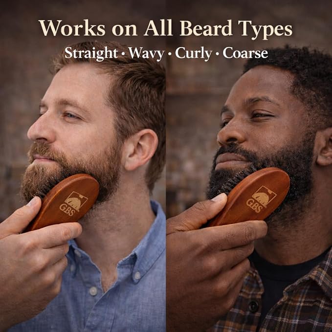 GENTS Boar Bristle Beard Brush for Men - Natural Wood Handle Grooming Kit - Travel Size Beard Care & Styling Tool for All Beard Types - 100% Natural Bristles