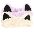 2 Pcs Cat Ears Headband, Cute Spa Headbands for Washing Face Skincare Makeup Headbands for Women Girls Trendy Stuff Present Soft Coral Fleece Hair Accessories(Purple Beige)