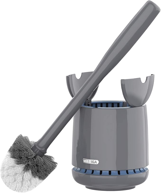MR.SIGA Toilet Bowl Brush and Holder, Sturdy Long Handle, Gray, 1 Pack