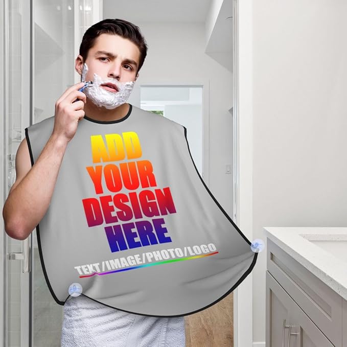 Personalized Custom Beard Bib Apron Design Your Photo Text Logo Beard Hair Catcher Non-Stick Beard Shave Capes for Trimming Shaving Grey