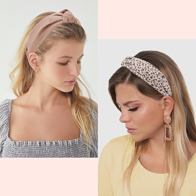 AHONEY 5 Pack Knotted Headbands for Women Trendy Fashion Thick Headbands Top Knot Non Slip Cute Hair Accessories Multi-style Headband Pack Diademas Para Mujer (Neutral)
