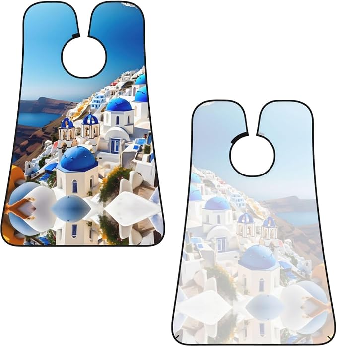 Santorini Greek Island Sea View Print Beard Bib Apron For Men, Beard Hair Catcher For Men Shaving Trimming,Beard Cape Cloth