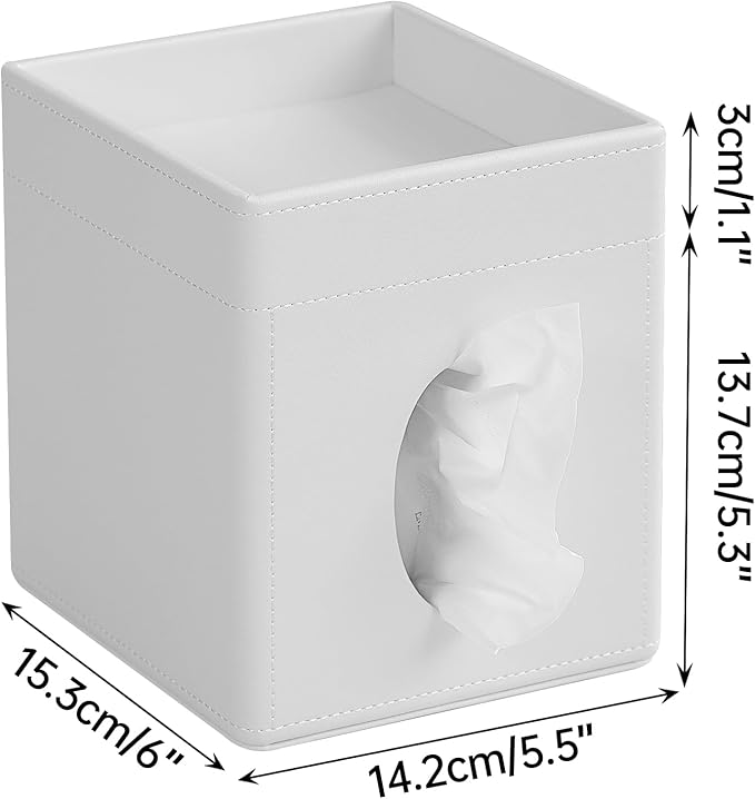 Cretkhp Tissue Box Cover, PU Leather Square Tissue Box Holder with Storage Tray for Bathroom Vanity Countertop Night Stands Bedroom Office Desk, Stylish Tissue Holder Decorative Organizer