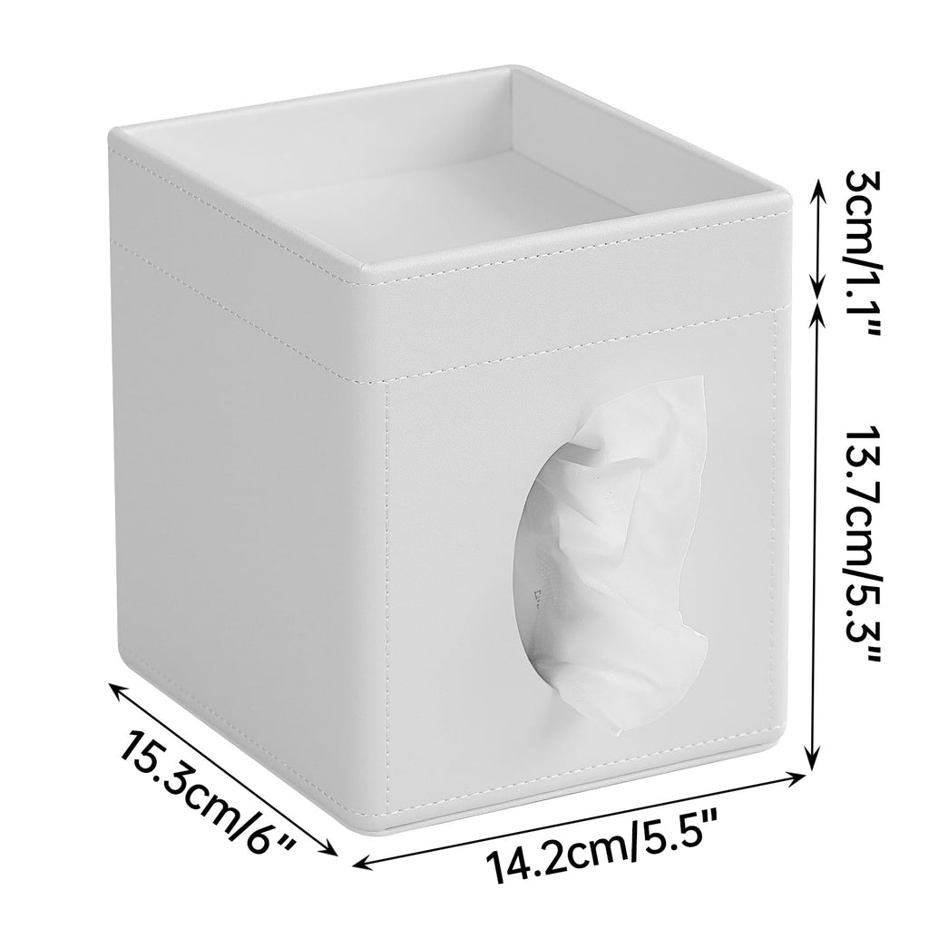Cretkhp Tissue Box Cover, PU Leather Square Tissue Box Holder with Storage Tray for Bathroom Vanity Countertop Night Stands Bedroom Office Desk, Stylish Tissue Holder Decorative Organizer