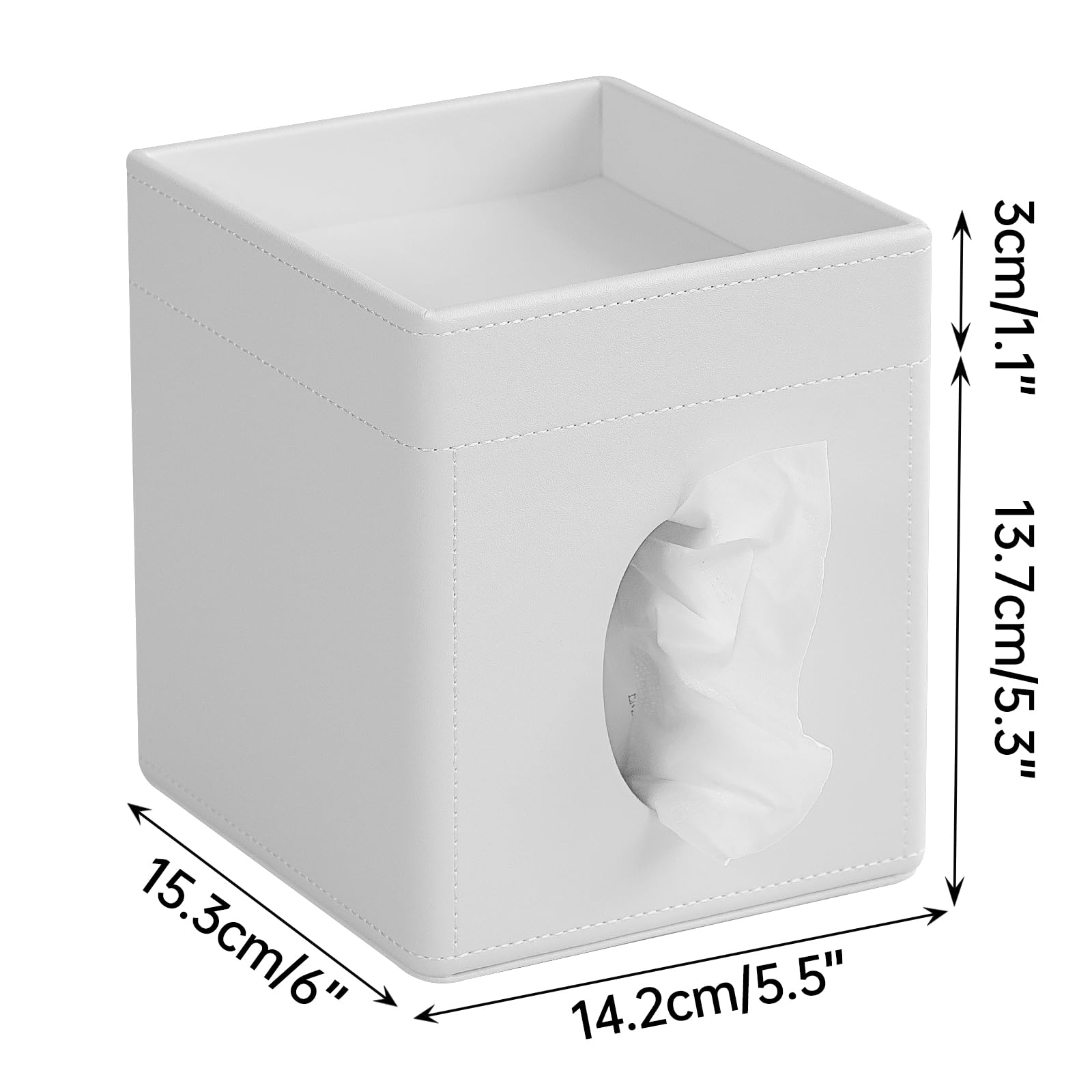 Cretkhp Tissue Box Cover, PU Leather Square Tissue Box Holder with Storage Tray for Bathroom Vanity Countertop Night Stands Bedroom Office Desk, Stylish Tissue Holder Decorative Organizer