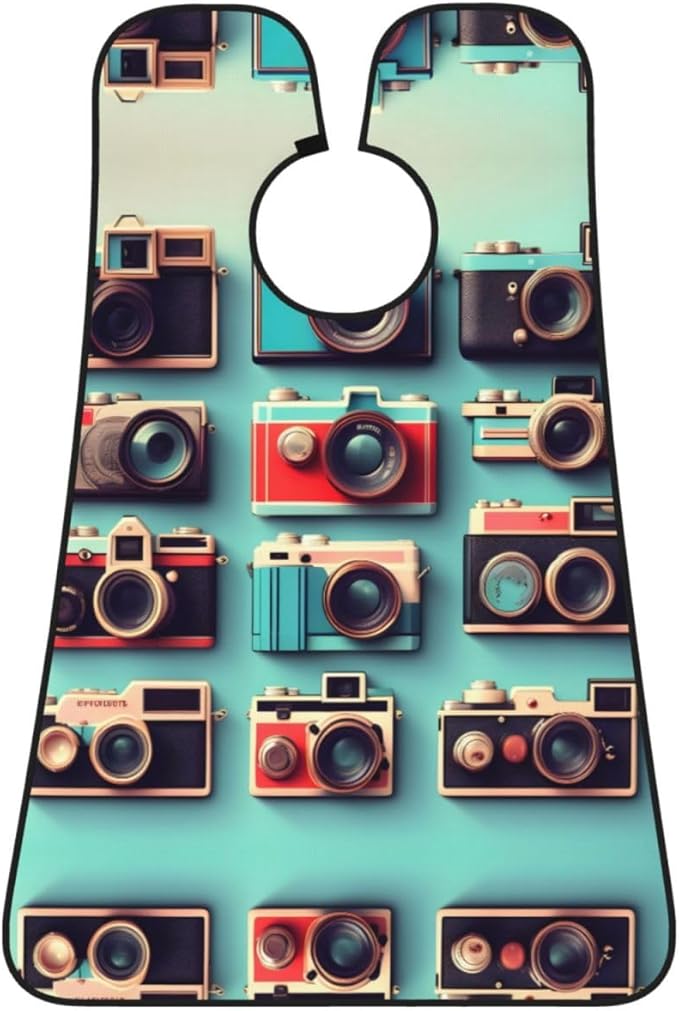 NOUZU Retro Cool Camera Collection Print Beard Bib Apron For Men, Beard Hair Catcher For Men Shaving Trimming,Beard Cape Cloth, Black