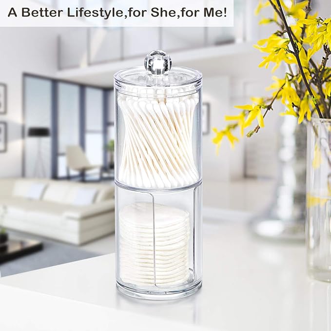 SheeChung Clear Acrylic Qtip Holder Dispenser, Shatterproof Cotton Ball Holder for Bathroom Organization - Vanity Storage Canisters for Cotton Swabs,Balls,Pads(2 Pack 10oz&12oz)