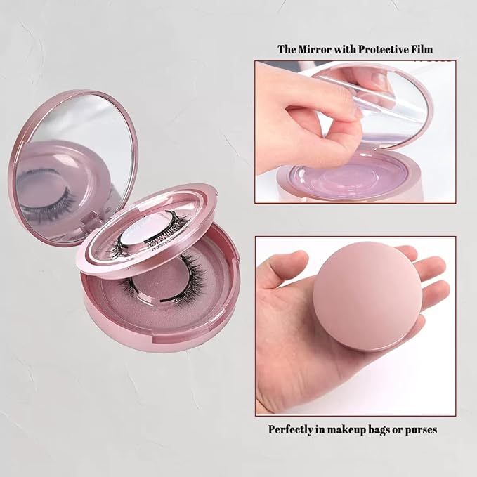 2 PCS Eyelash Storage Case with Mirror – 2-Layer Circle Lash Box, Travel-Friendly Organizer with Lash Holder & Disposable Mascara Brushes (Rose Gold)