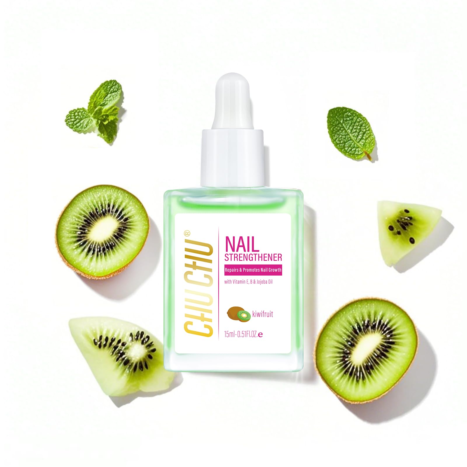 CHUCHU Vegan Cuticle Oil for Nail: Kiwi Scent Natural Vitamin B & E Nail Oil - Hydrates Moisturizes Repairs for Nails Damage Dry Cuticle 0.51 Fl Oz