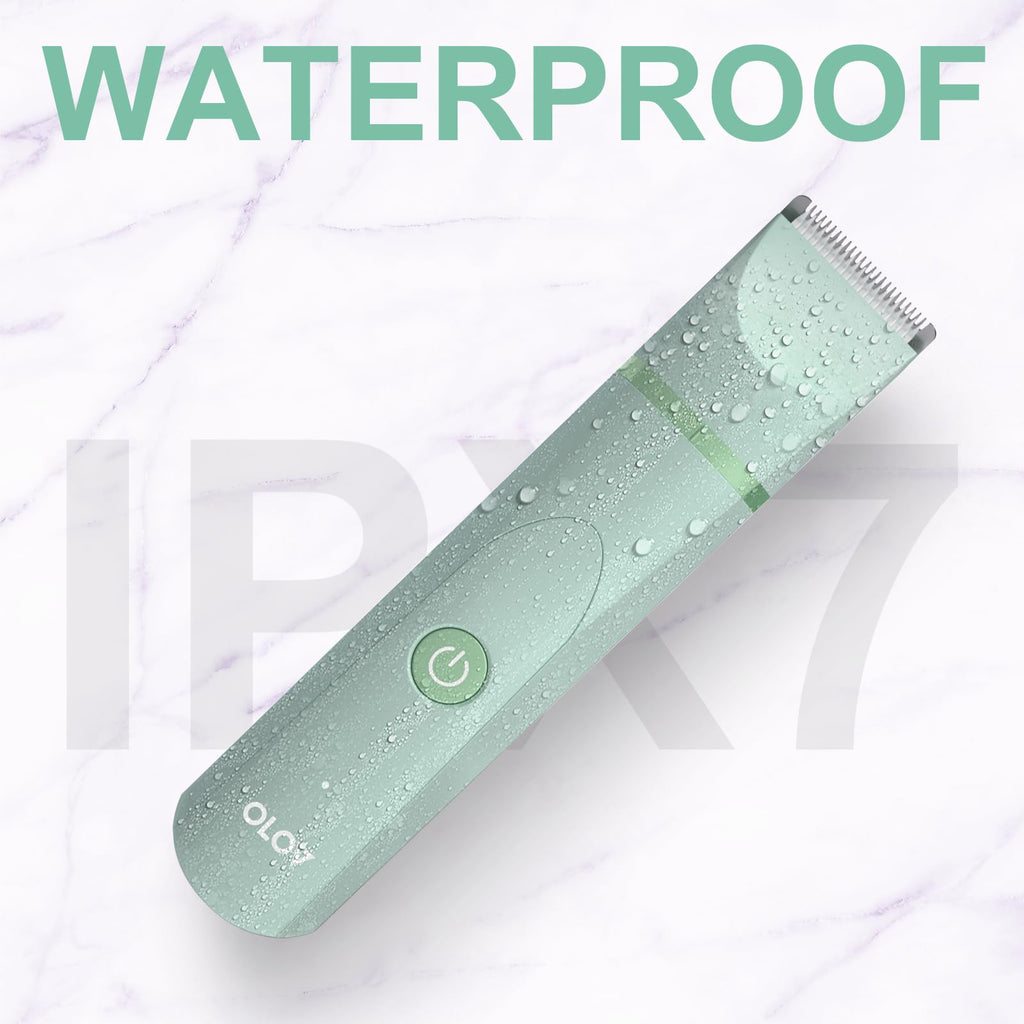 OLOV Electric Body Hair Trimmer - Groin Trimmer for Men - Bikini Trimmer Women - Wet/Dry Shaver Groomer, Replaceable Ceramic Blade Heads, USB Recharge Dock, Waterproof Hygiene Razor, Green