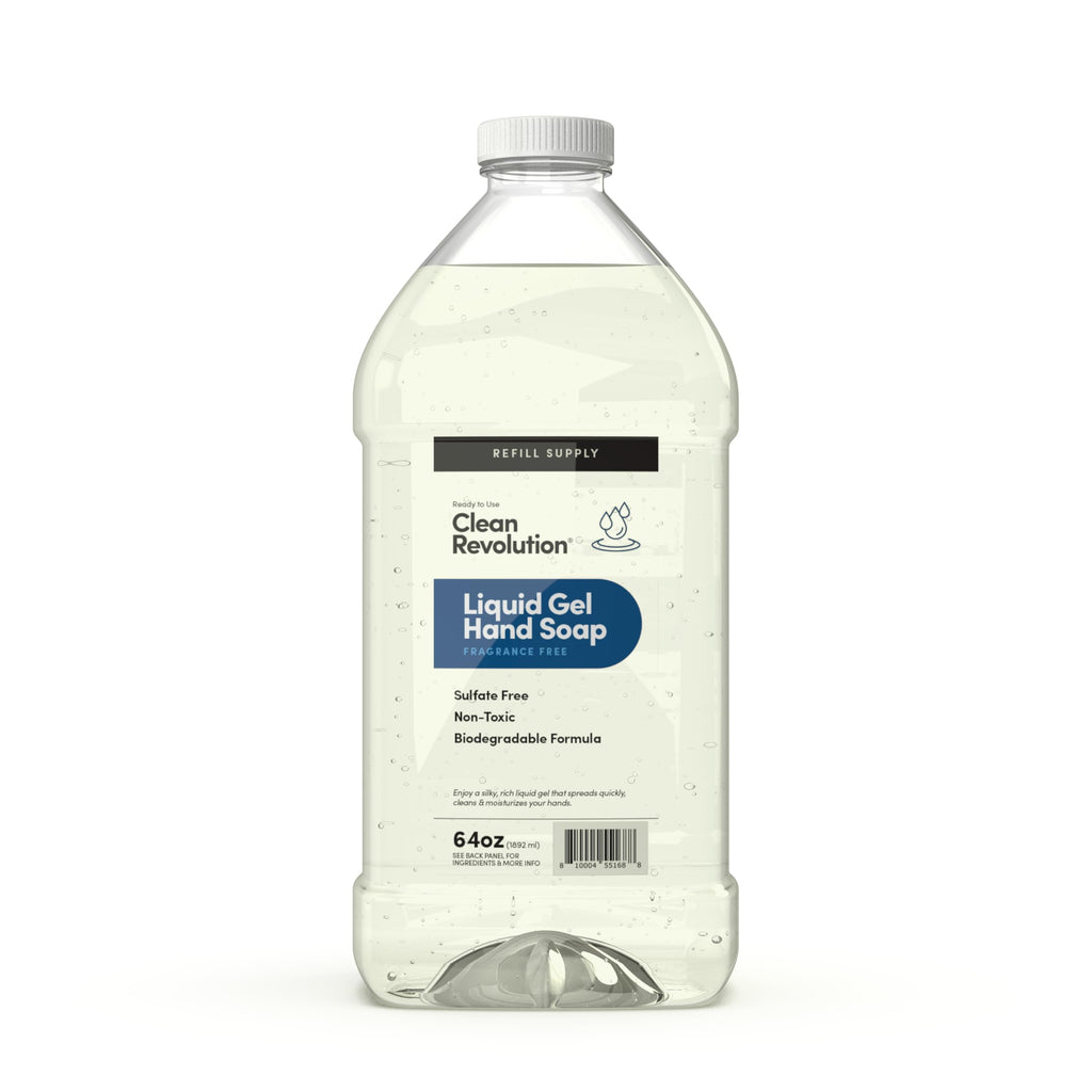 Clean Revolution Fragrance Free Liquid Gel Hand Soap Refill – Sulfate-Free Unscented Gel Hand Wash for Sensitive Skin, Moisturizing Bulk Refill, Non Toxic Formula, Made in the USA, 64 Fl Oz
