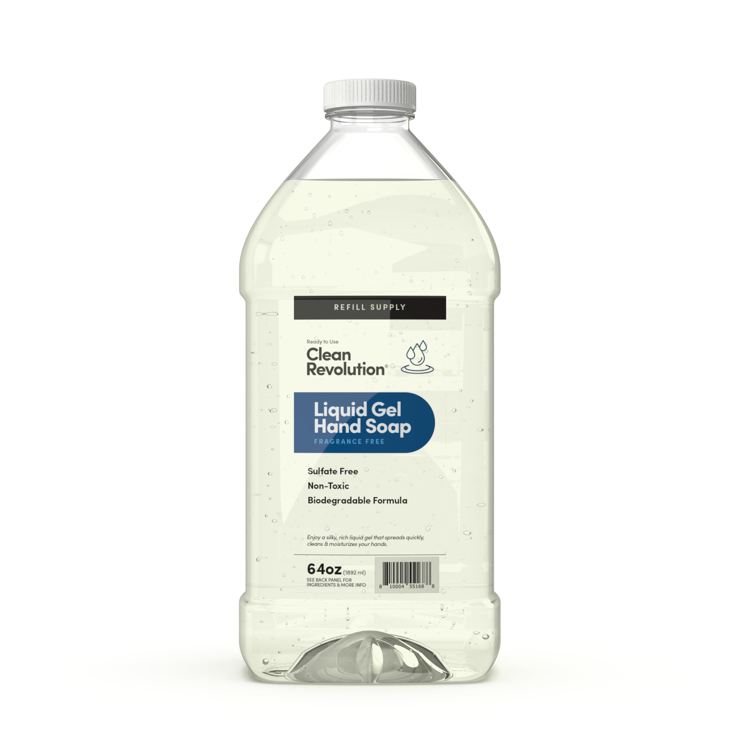 Clean Revolution Fragrance Free Liquid Gel Hand Soap Refill – Sulfate-Free Unscented Gel Hand Wash for Sensitive Skin, Moisturizing Bulk Refill, Non Toxic Formula, Made in the USA, 64 Fl Oz