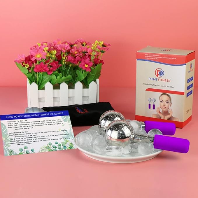 Ice Globes for Facials, Unbreakable Steel Cooling Roller, Cryo Sticks for Face, Massager for Face, Neck & Eyes, Skin Care for Dark Circles, Puffiness, Wrinkles, Collagen Production (Purple)