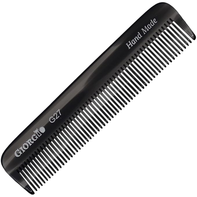 Giorgio G27 Handmade All Fine Tooth Pocket Comb, Hair Comb Straightener for Everyday Grooming Styling Hair, Mustache and Beard for Men Women and Kids, Use Dry or with Balms, Saw Cut and Polished