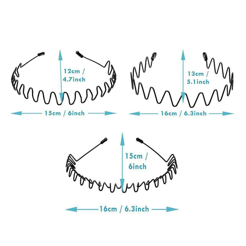 Metal Headband for Men, Zigzag Wire with Teeth, Non-Slip Adjustable 3 Pack