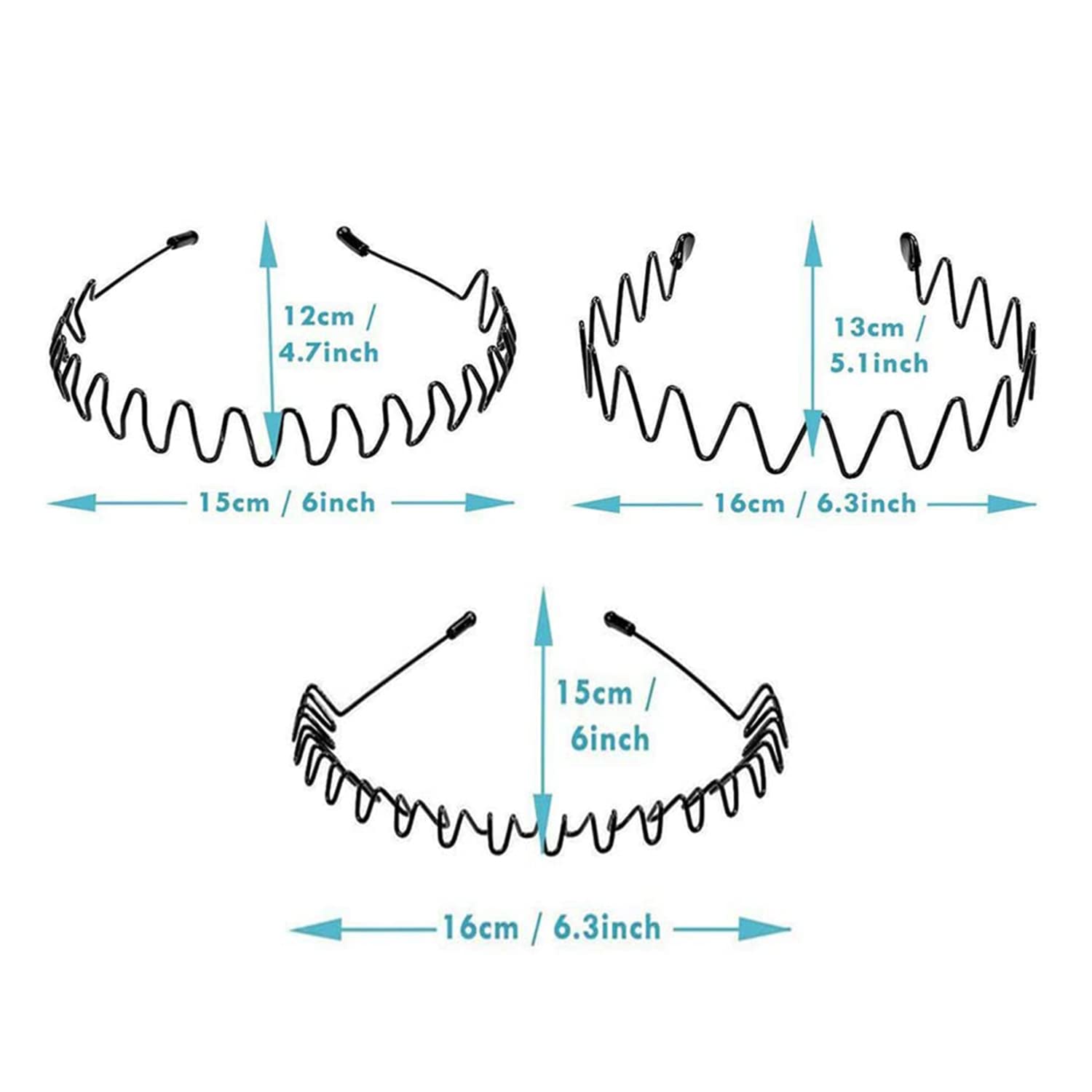 Metal Headband for Men, Zigzag Wire with Teeth, Non-Slip Adjustable 3 Pack