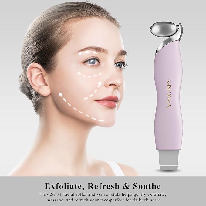 Vangines Blackhead Remover Tool with Ice Roller, Stainless Steel Face Scraper, Skin Scrubber Face Spatula for Deep Cleansing, 3-in-1 Skin Care Tool with 2 Silicone Brush Heads(Berry Mauve)